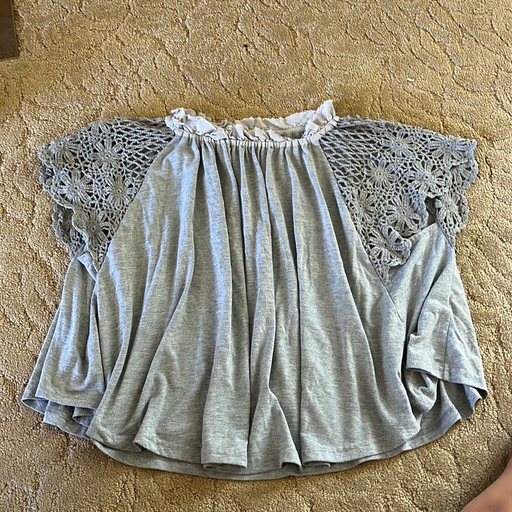 Free People Grey Crochet Detail Top!